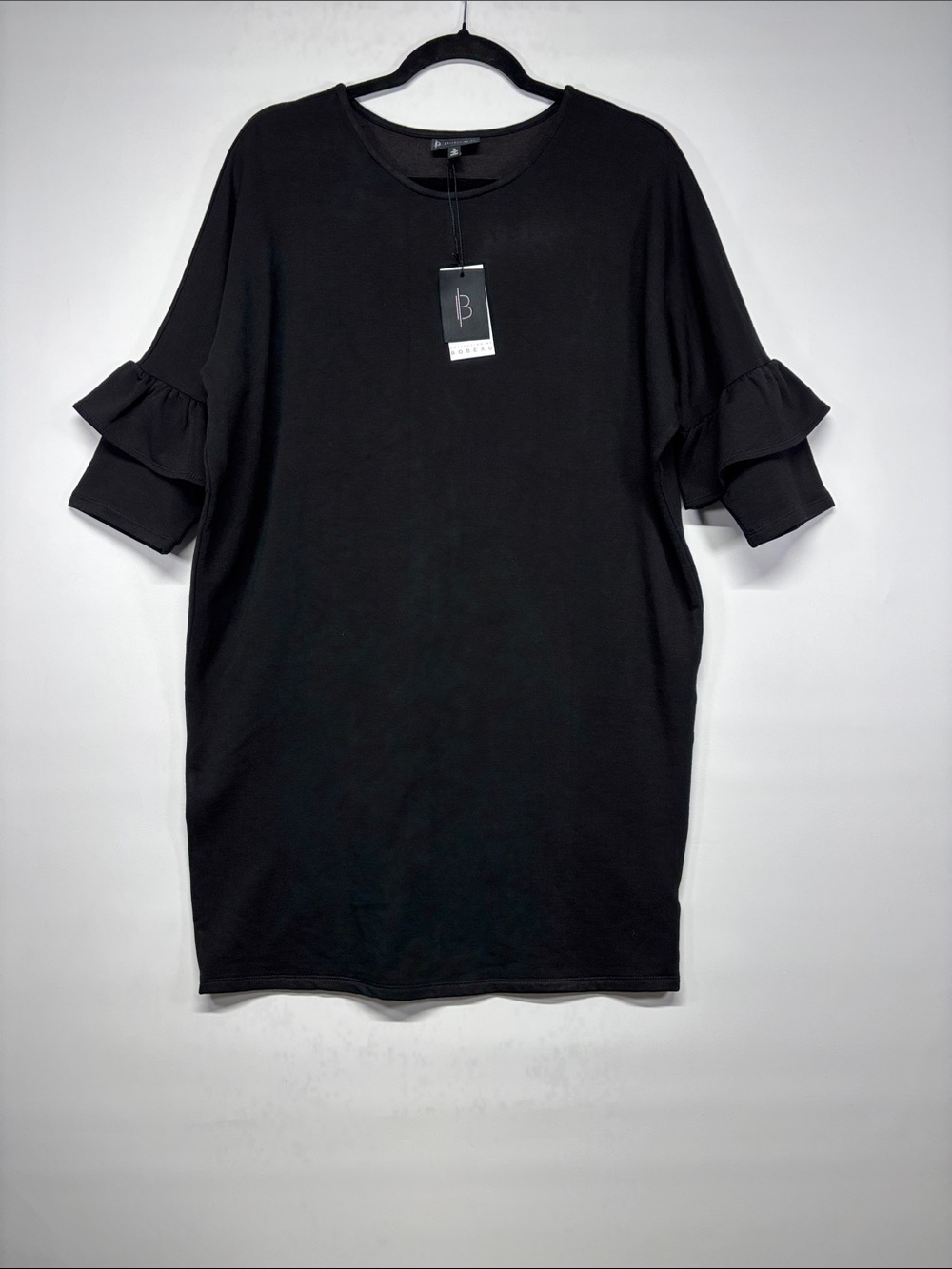 ✨Bobeau Women's Black Scoop Neck Ruffle Sleeve Shirt Dress Size S - Picture 3 of 11